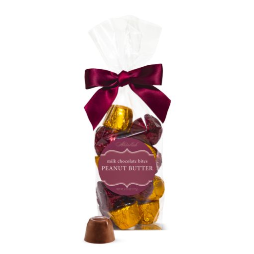 Milk Chocolate Peanut Butter Bites in Clear Bag with wine red bow