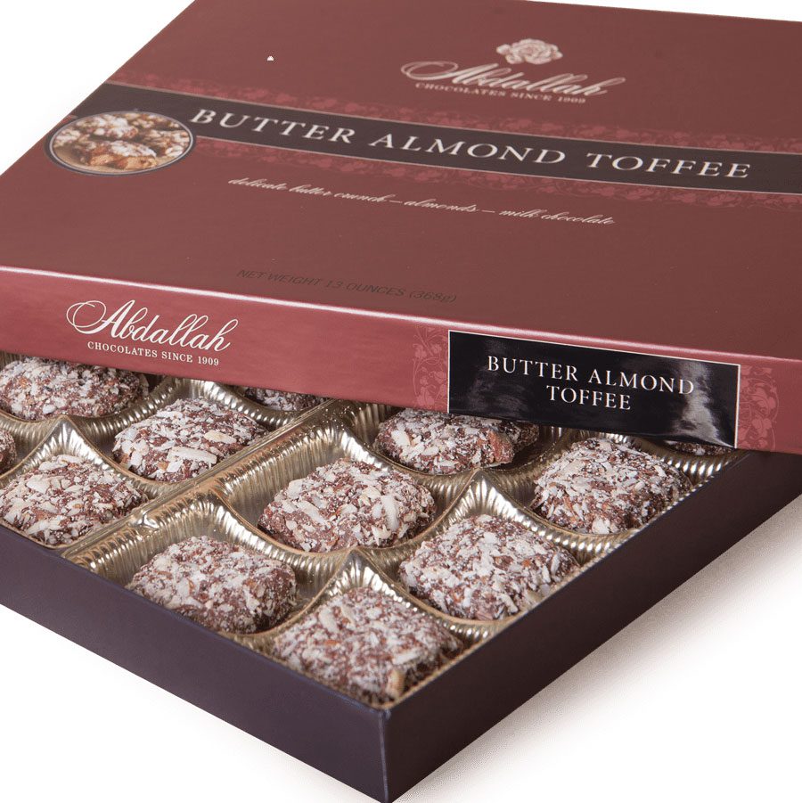 Butter Almond Toffee Dark Chocolate (20/tray, 8.5 oz) by Abdallah Candies