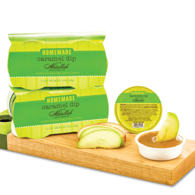 Two packages of Caramel Dip 6 pack with apple slices